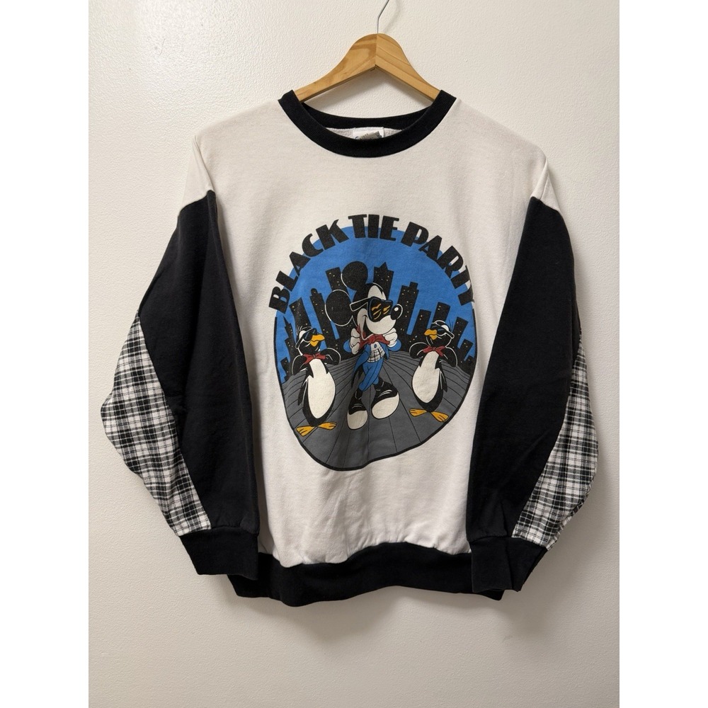 VTG 80s Mickey Mouse Black Tie Disney By Allison Punk Crewneck Sweatshirt Sz XL